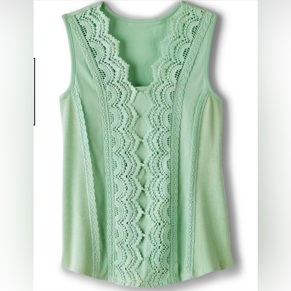 Soft Surroundings Mona Top Sleeveless cotton hemlock green L 14 16